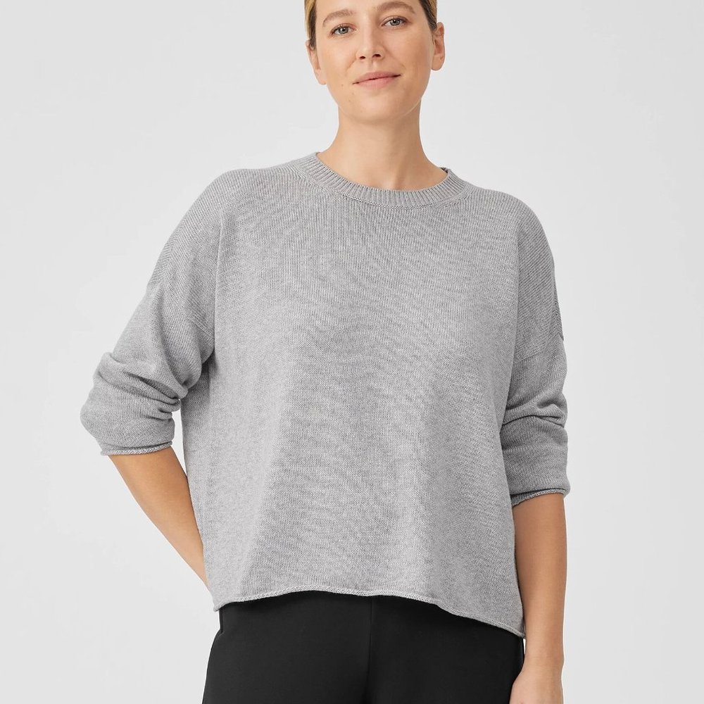 Eileen Fisher Gray Peruvian Cotton Blend Crew Neck sweater